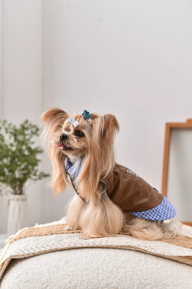 Leather Pitbull Costumes For Small Medium Size Breed Dog With Plaid Shirt Collar Winter Warm Pet Harness Coat Jacket Puppy Wear