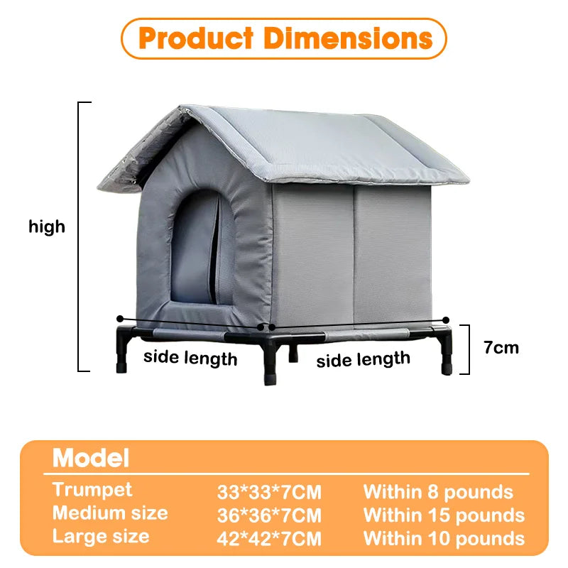 Stray Cat House Outdoor Waterproof Winter Warm Shelter Foldable Washable Enclosed Kennel for Feral Cats Small Dogs