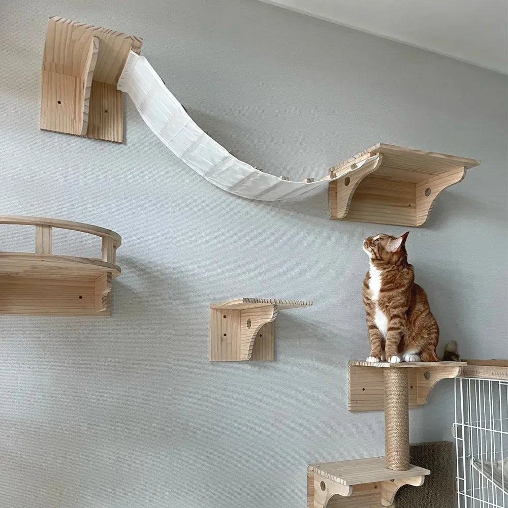 Cat Climbing Shelves Wall Mounted Cat Tree Sisal Scratching Post Cats Hammock House Jumping Platform Rope Ladder Pet Furniture