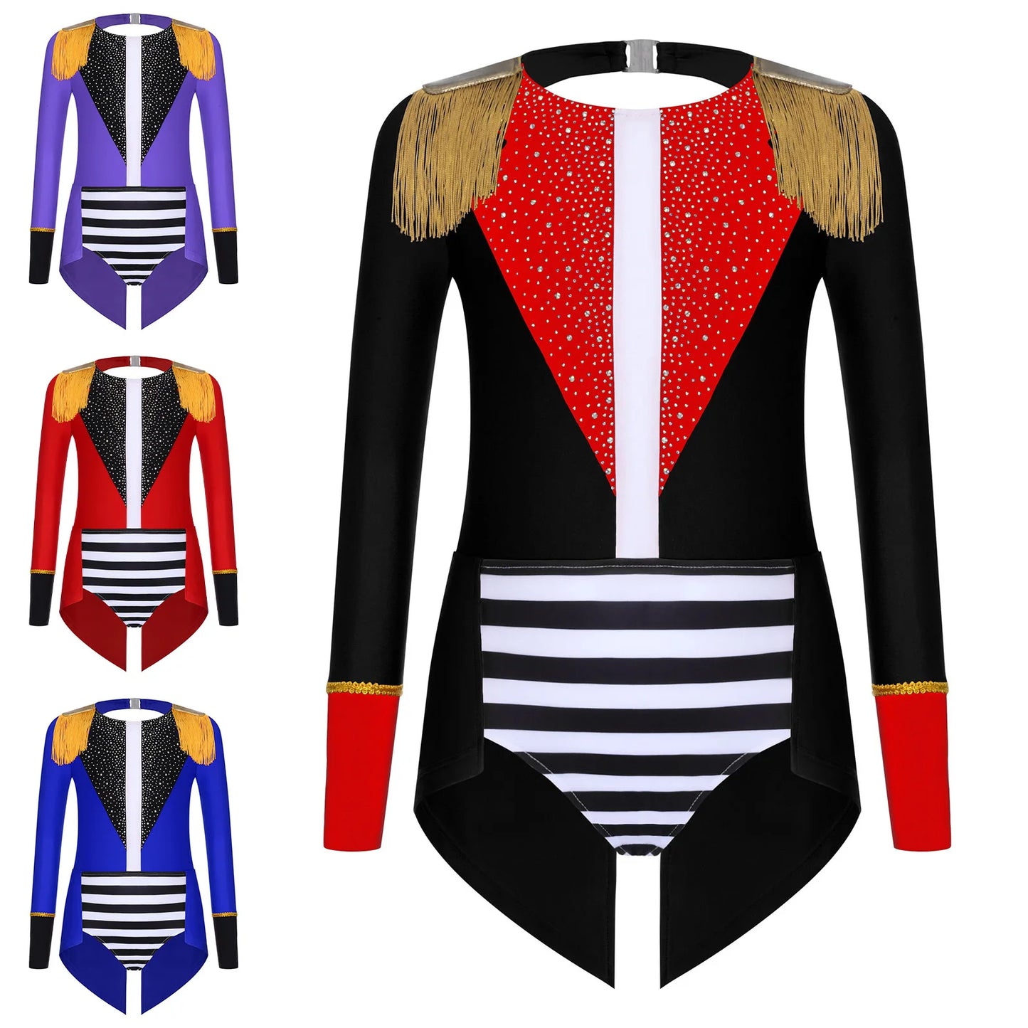 Halloween Costume Romper Circus Ringmaster Cosplay Carnival Party Shiny Sequins Leotard Dress Drum Majorette Magician Dress Up