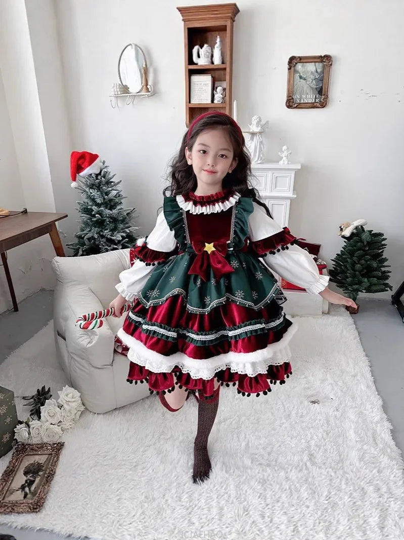 Party Dress Dresses Children Girls Performance Gown Kids Party Outfit Vestido Halloween Christmas Costume Velvet Lolita Princess
