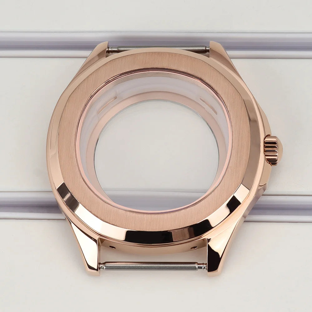 42mm Silver NH35 Watch Case Polished Brushed Black strap SapphireGlass For Nautilus AQUANAUT Cases Part NH35 NH36 NH38 32mm Dial