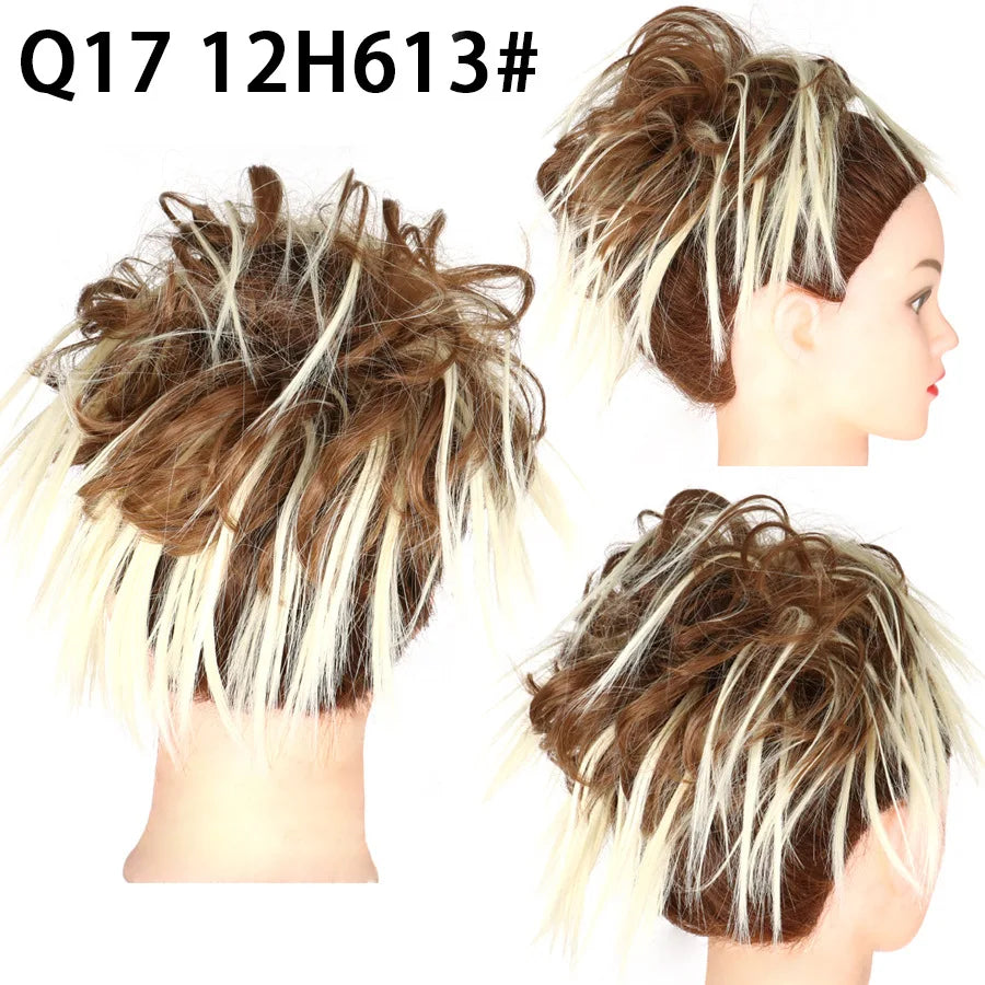 Synthetic Hair Bun Extensions Messy Curly Elastic Hair Scrunchies Hairpieces Synthetic Chignon Donut Updo Hair Pieces for Women