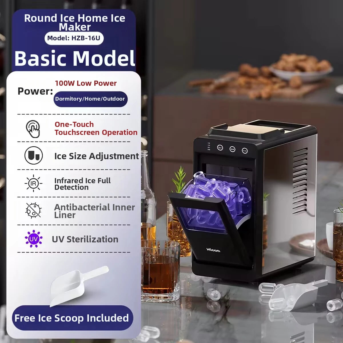 15KG Automatic Ice Maker Machine Compact Mini for Dorm/Office/Home Fast 8-Minute Round Ice Production  Energy-Saving Quiet