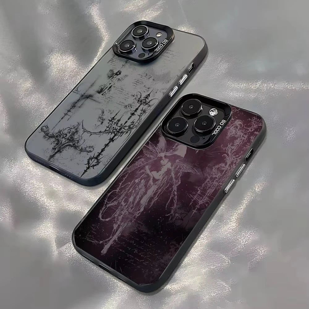 Vintage Gothic Cross Angel Pattern Design Protective Cover for iPhone 17 16 15 14 13 12 11 16E Series Pro Max Plus