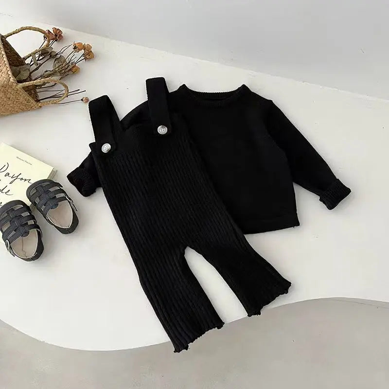 2PCS Baby Girls Clothes for Children Solid Sweater Bib Pants 2Pcs/Set Toddler Fashion Tracksuits