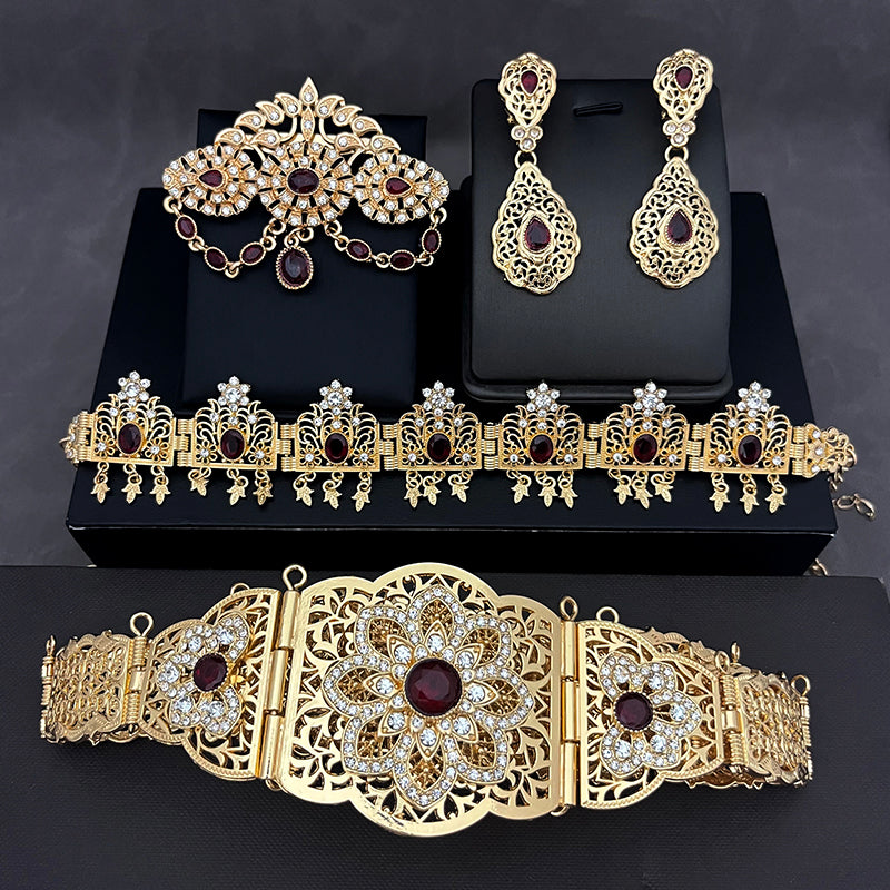 Morocco Caftan Wedding Belts Gold Plated Luxury Wedding Jewelry Set for Bridal Muslim Arabic Bridal Dress Chain Bride Accessory