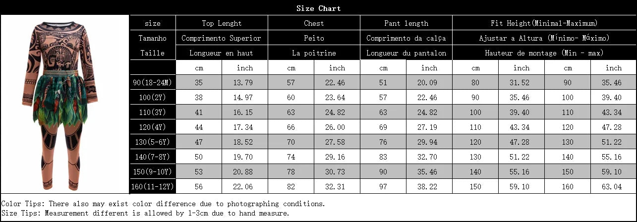 Children Cosplay Dresses Girls Moana Princess Dress for Kid Halloween Maui Vaiana Costume Children Birthday Party Clothes Set