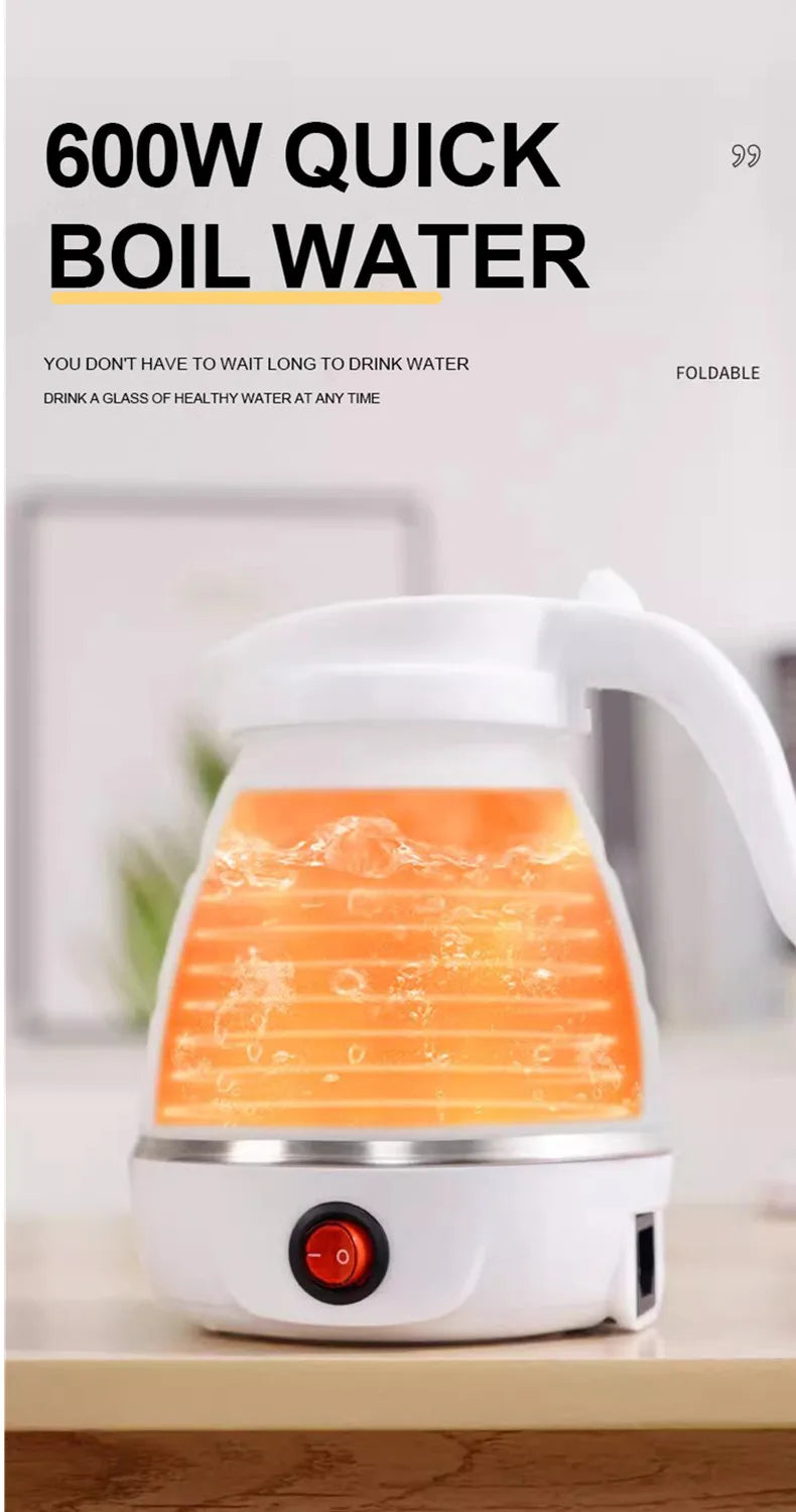 JFBONIN 0.6L Mini Folding Kettle Portable Water Heater 600W Silicone Compression Electric Kettle Home Kettle Easy To Travel
