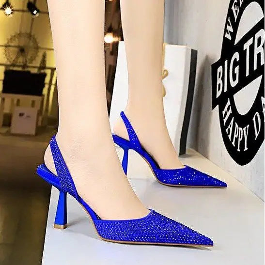 Gold Women Heels Sandals 2024 Summer Crystal Pointed Toe Female Stiletto African Party Rhinestone Shallow Slip on Heel Shoes
