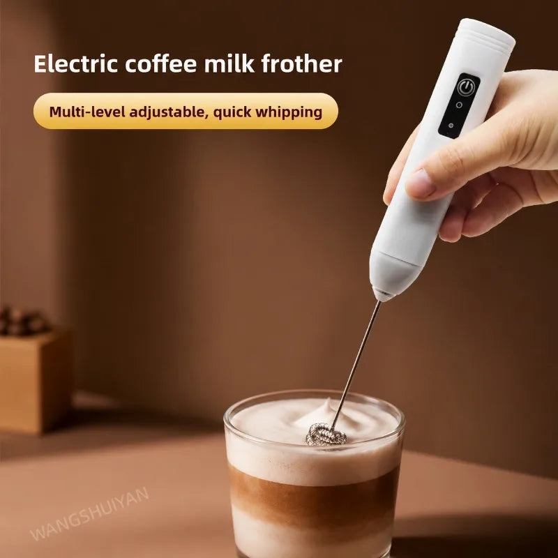 MINI Milk Frother USB Rechargeable 3 Speeds Foam Maker Coffee Whisk Mixer Electric Handle Blender Egg Beater