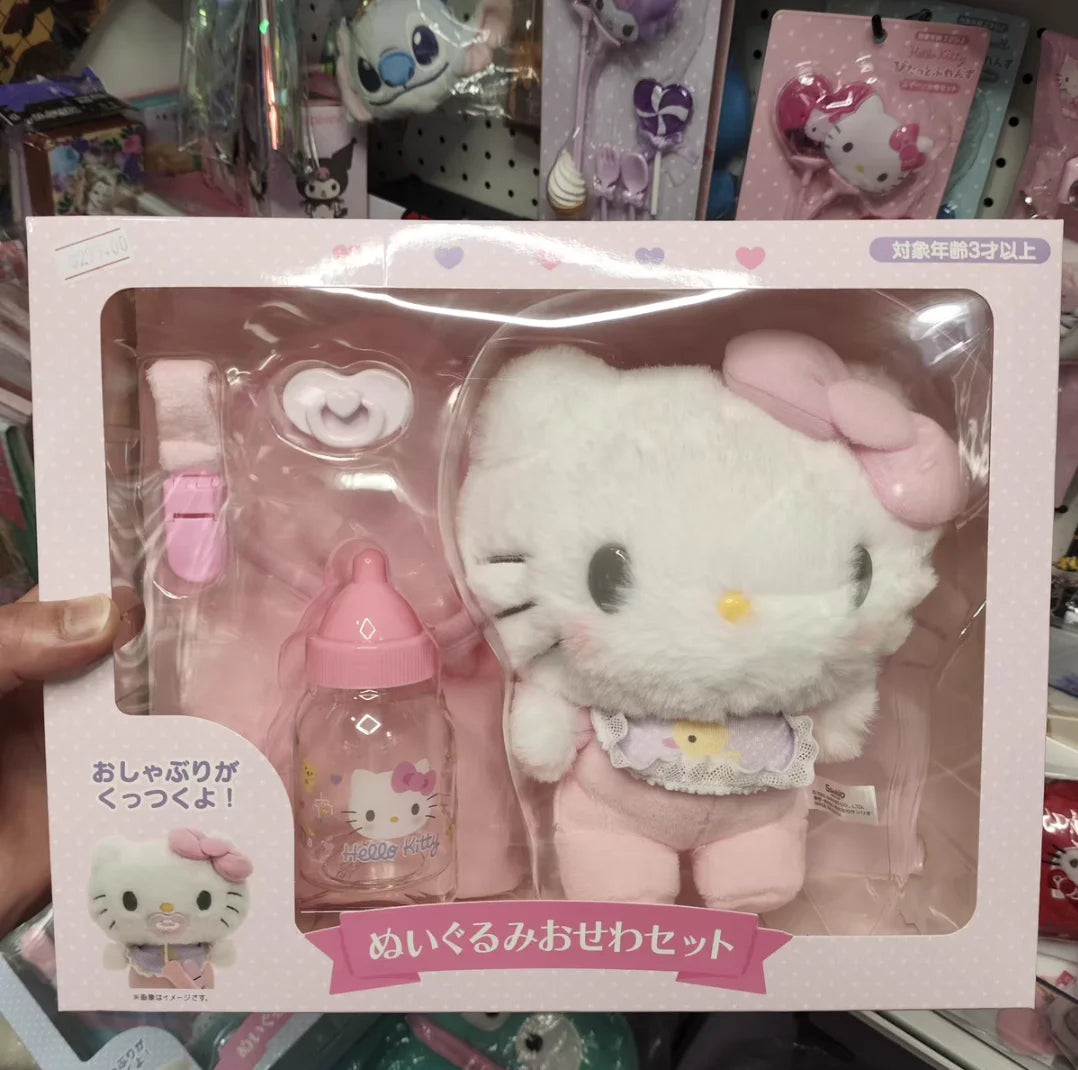 2025 Sanrios Baby Pacifier Bottle Plush Set  Kuromi Hellokitty Cinnamoroll My Melody Baby Dress Up Suit Gifts Christmas Gifts
