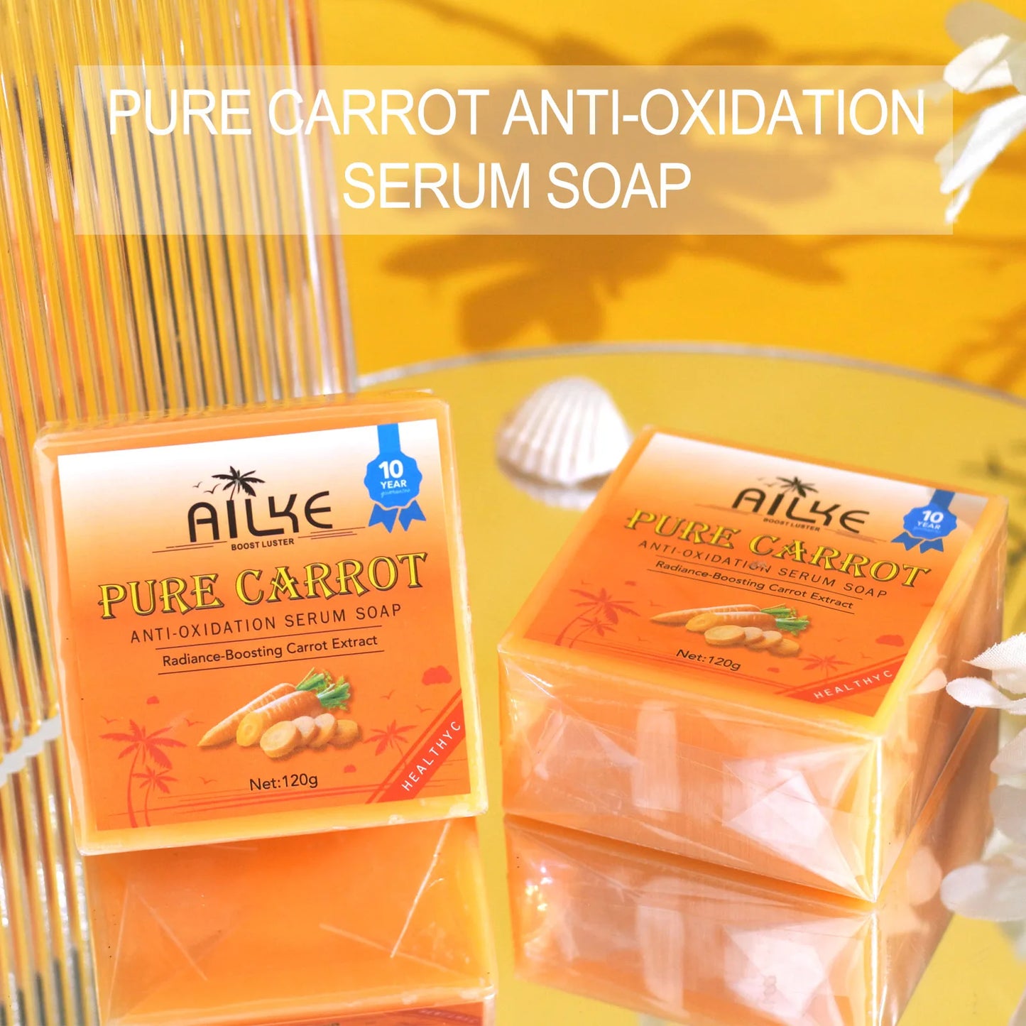 AILKE Organic Brightening Soap, with Carrot, Vitamin C/E, Clean, Moisturizing, Smooth, Soft Skin, Reduce Spots, for Face, Body