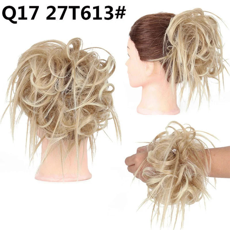 Synthetic Hair Bun Extensions Messy Curly Elastic Hair Scrunchies Hairpieces Synthetic Chignon Donut Updo Hair Pieces for Women