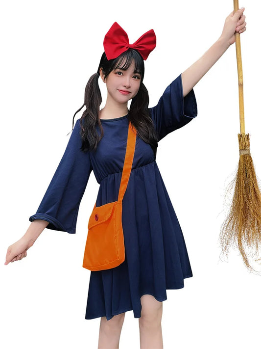 Halloween Magic Witch Cosplay Costume Adult Women Vintage Bow Decor Dress Suitable For Theme Carnival Holiday Party Outfit