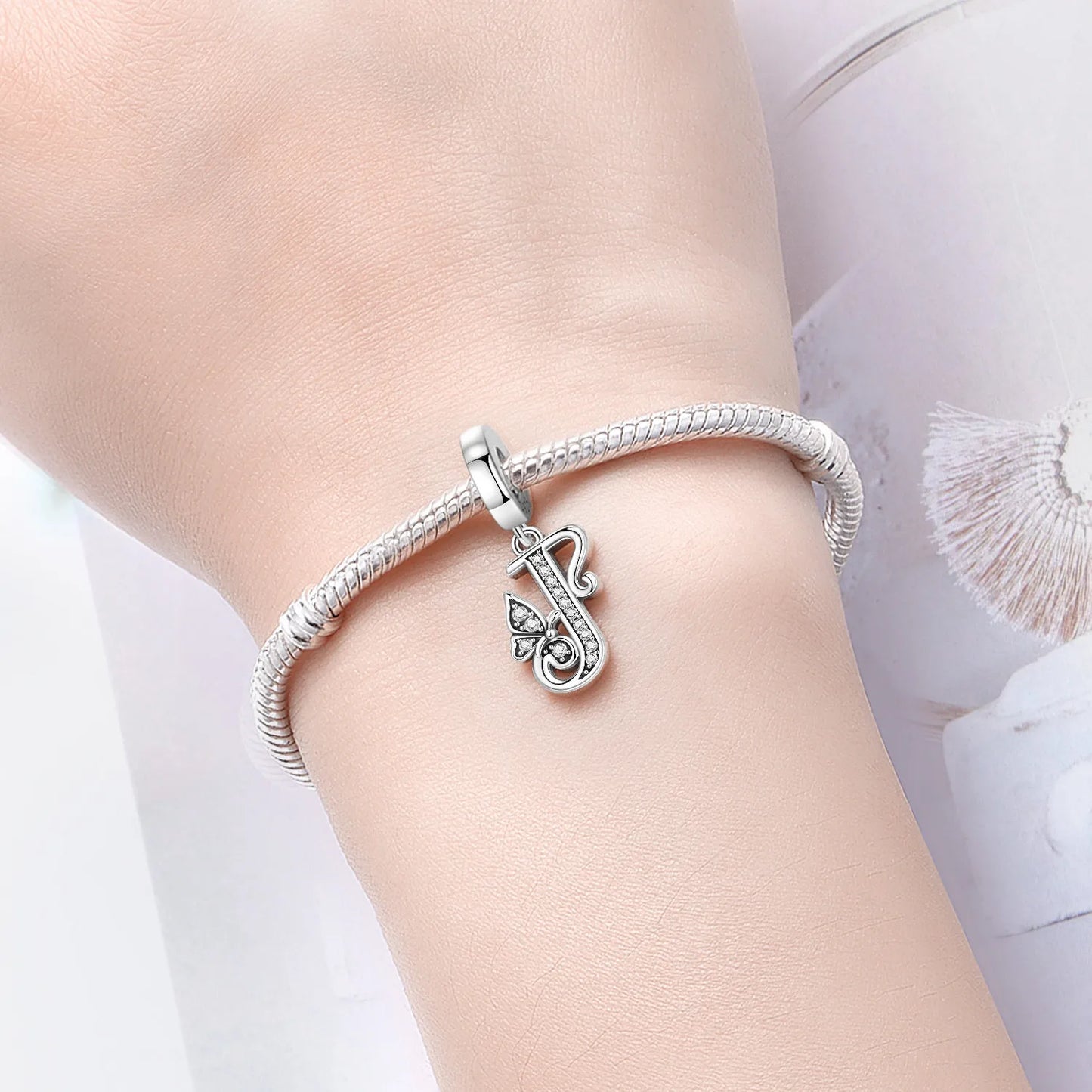 2026 New 925 Sterling Silver Zircon Scroll Grass Pattern 26 Letter Bead Charms for Women Fit DIY Bracelet Necklace Jewelry Gift