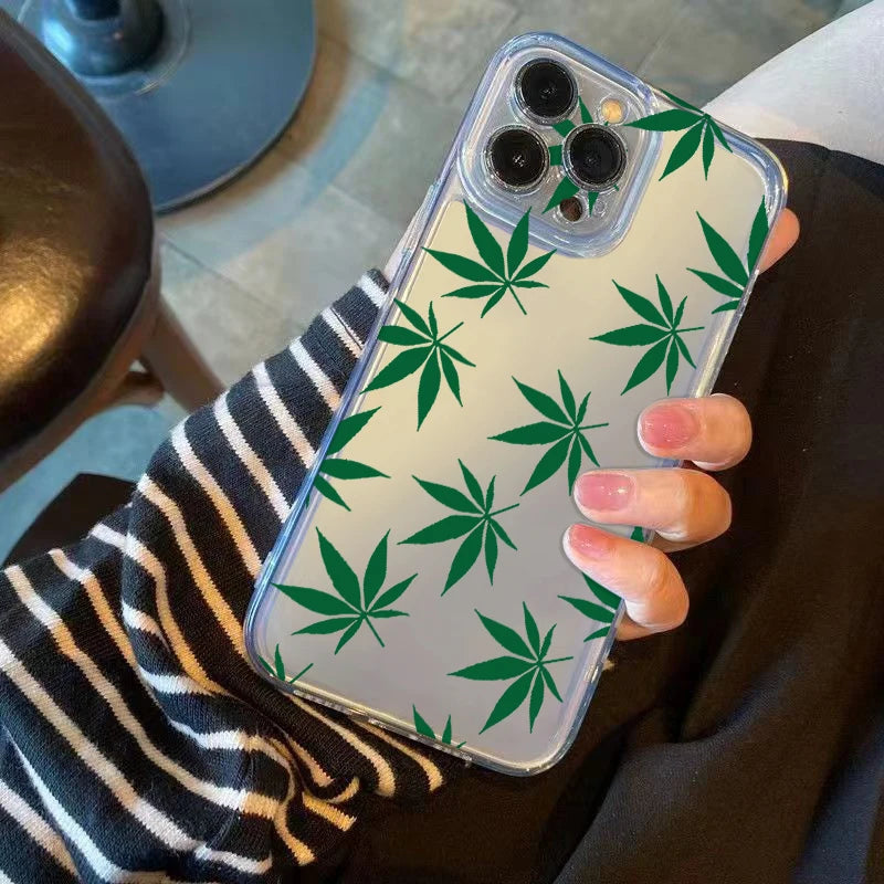 Green Leaf Pattern Phone Case for iPhone 17 Air 16 15 14 11 Pro Max Plus 13 12 Mini X 8 7 Soft TPU Back Cover Coque