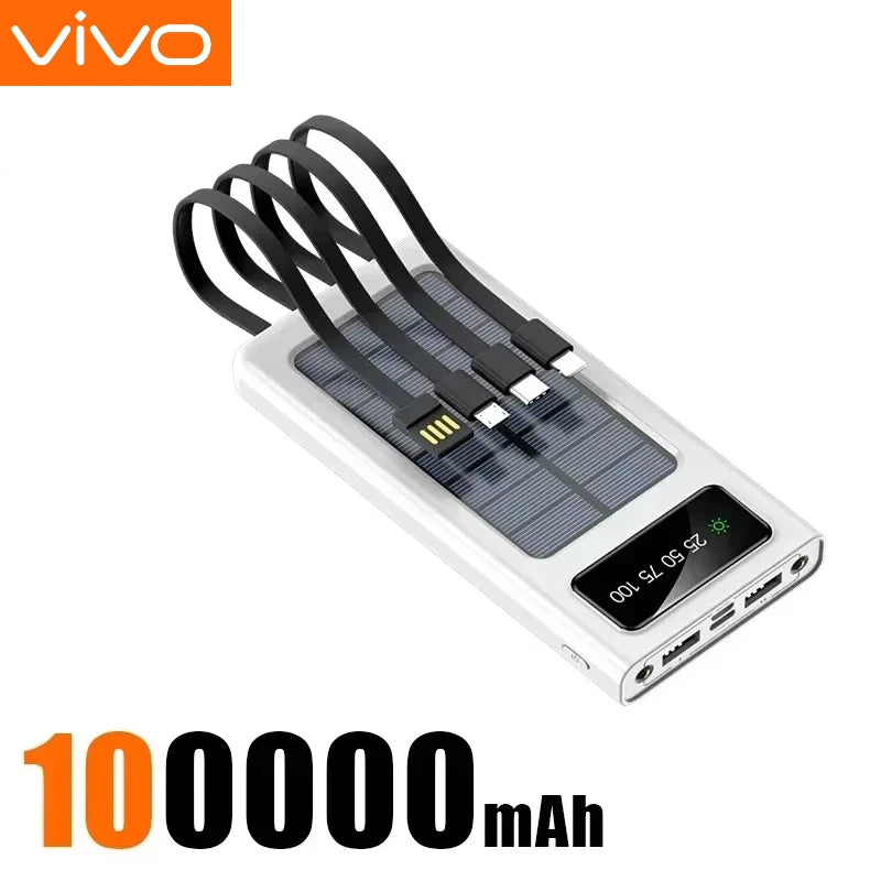 VIVO 5000000mAh Solar Power Bank Portable High Capacity Fast Charge External Battery with Flashlight Powerbank for All Phones