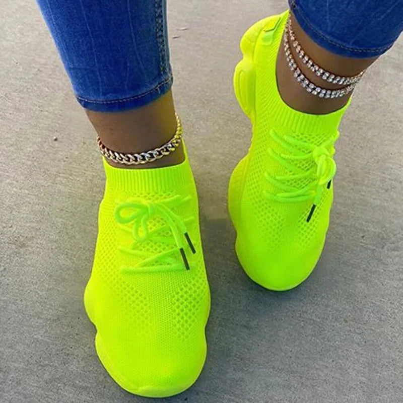 Women's Pink Casual Shoes Breathable Mesh Platform Sneakers Slip-on Flying Shoes Women Tennis Shoes Lightweight Female Shoes
