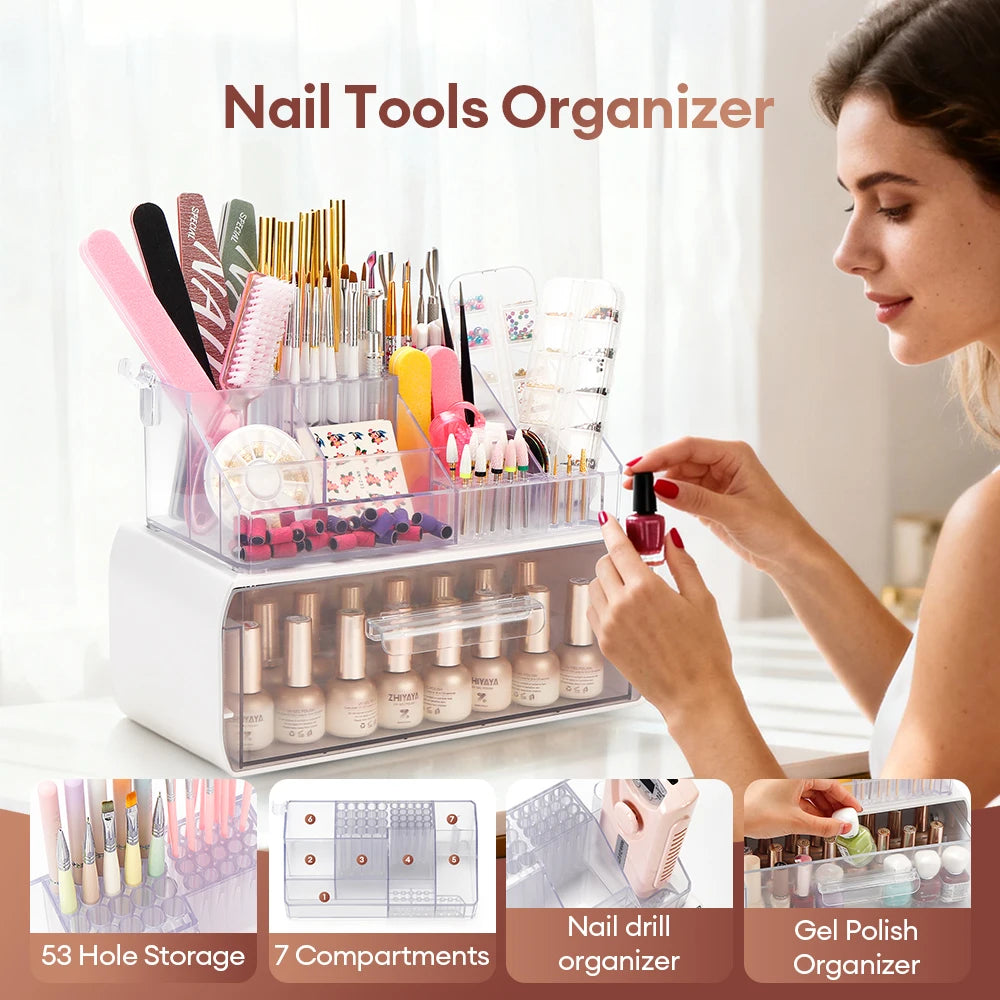 Acrylic Storage Rack Nail Art Tools Organizer Nail Salon Display Rack Large Capacity Storage Box Gel Polish Cosmetic Drawer