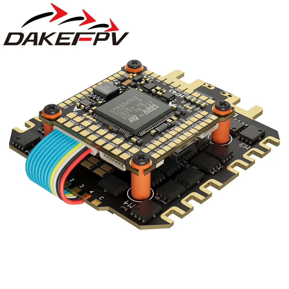 DAKEFPV H743 100A/120A stacked ICM42688P H743 flight control module BLHELI_S 120A 4-in-1 ESC 30.5X30.5 millimeters.