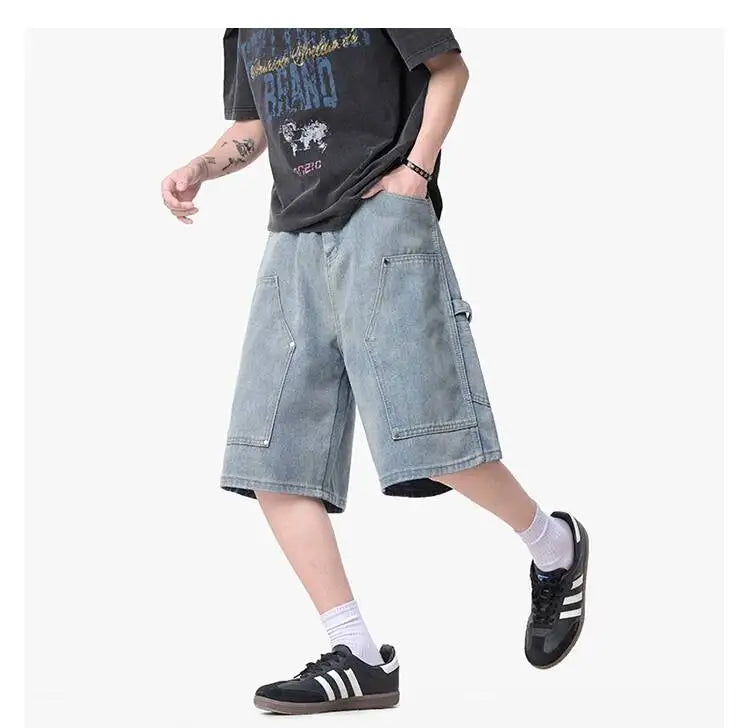 IEFB Workwear Men's Denim Shorts Multi Pocket Wide Leg Baggy Fit Casual Summer Streetwear Casual Cargo Jeans 9X2957