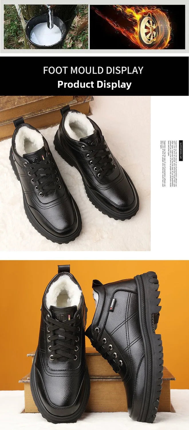 Men's Winter Thickened Warmth Casual Shoes Fleece Lined Business Style Leather Shoes Low Top Lace up Comfortable Alligator Pa...
