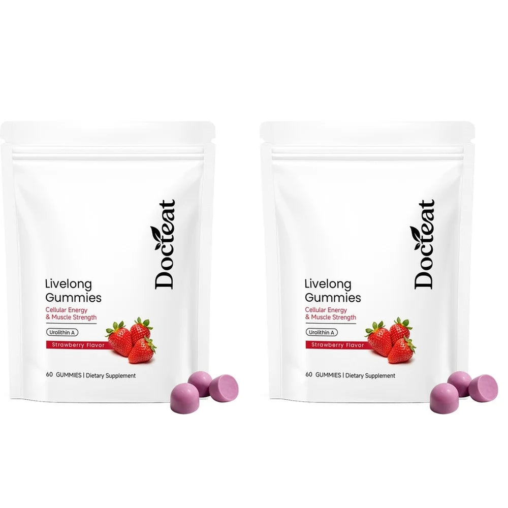 Docteat Urolithin A Gummies 500mg per Serving, Strawberry Flavor Daily Cellular Wellness Support, 60 Gummies for Men Women