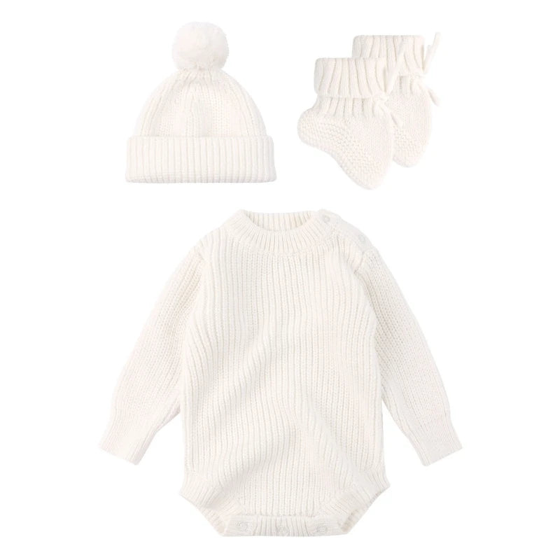 Cosy Infant Knitwear Soft & Comfortable Baby Jumpsuit Set with Matching Bonnet Hat and Booties Socks for Daily Comfort