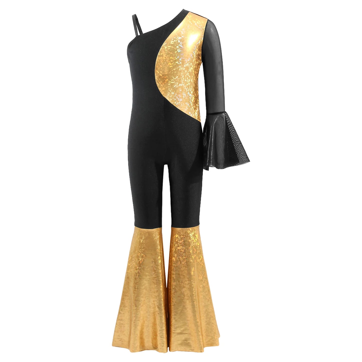 Kids Girls Hippie Halloween Costume Tassels Unitard Bell-bottom Long Pants Bodysuit Jumpsuit Disco Dance 60s 70s Rave Party Wear