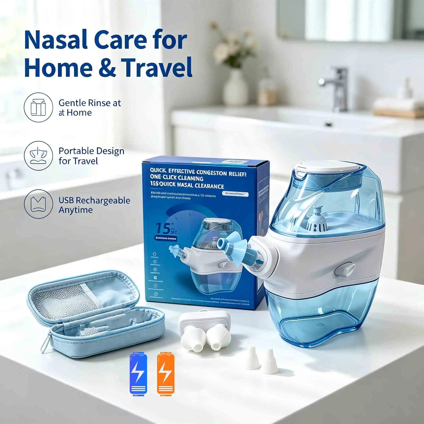 Nasal Irrigation System with Water Tank And Waste Collection for Sinus Rinse - Allergy Relief Nose Cleaner Machine