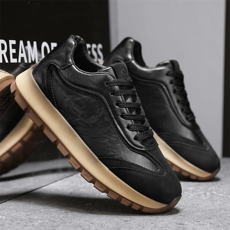 Classic Leather Casual Sneakers for Men Comfortable Sport Shoes High Quality Platform Shoes Lace Up Anti Slip Men Athletic Shoes