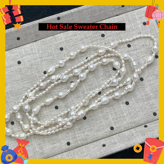 Pearl Chain Jewelry Natural Freshwater Pearl Long Sweater Chain 1.2m For Women Girl Christmas Holidays Gifts