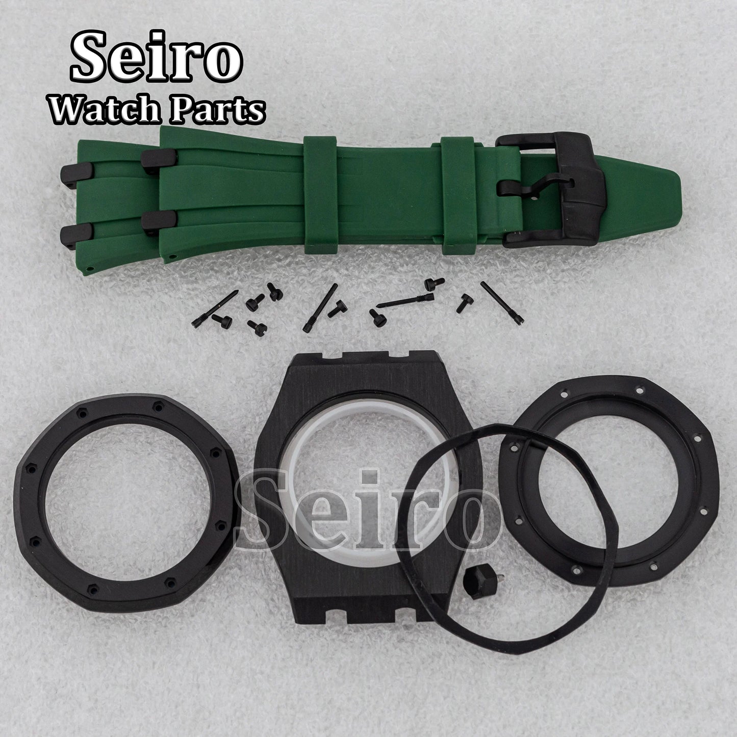 42mm Octagon Watch Case Rubber Strap Sapphire Crystal 10bar for 31.8mm Dial Royal Oak NH35 NH36 Movement Watch Modified Parts