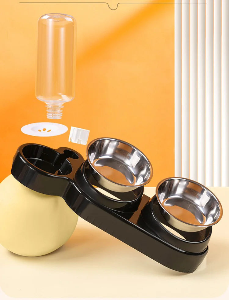 Cat Bowl Slanted Mouth Dog Bowl Cat Rice Bowl Double Bowl Stainless Steel Automatic Refilling Pet Bowl Three In One Drinking Fee