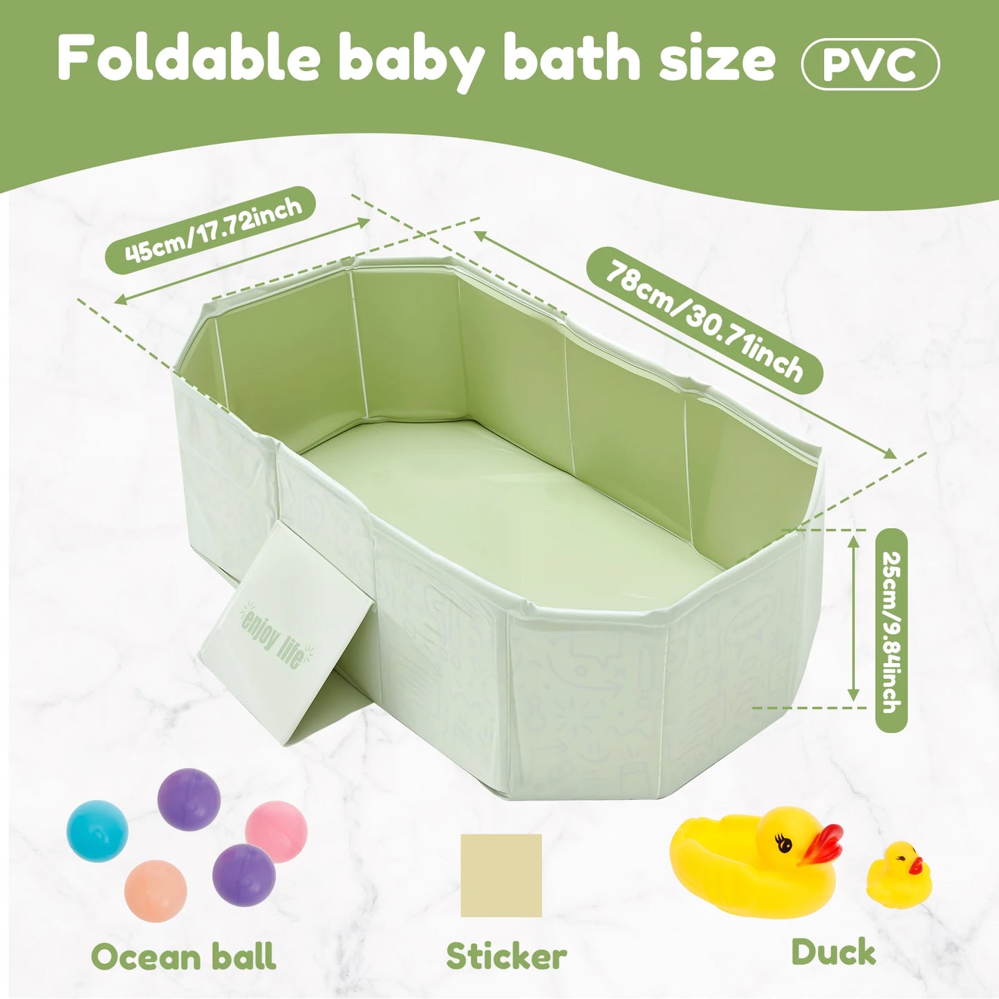 PVC Foldable Baby Bath for 0-4 years old baby and Pet Saving Toddler Infant Bathtub Sturdy Baby Tub for Newborn Home Laundry