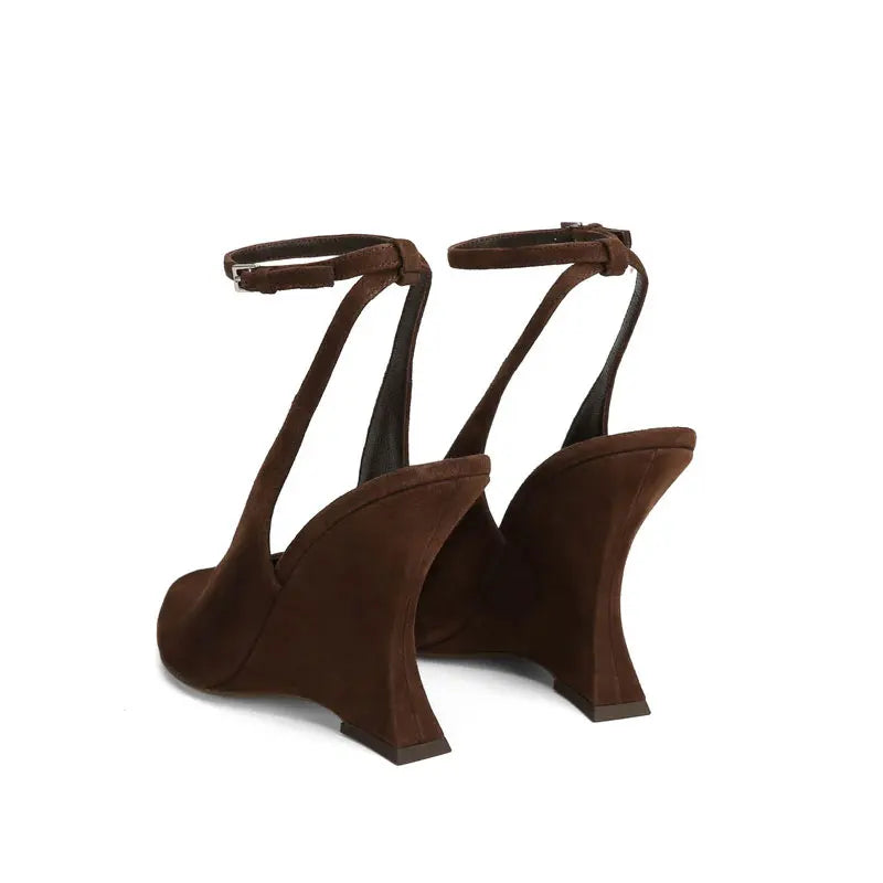 Ladies' Summer Slope Heel Fish Mouth Sandals Thick High Heels Black Comfortable Large Toothed Sandals