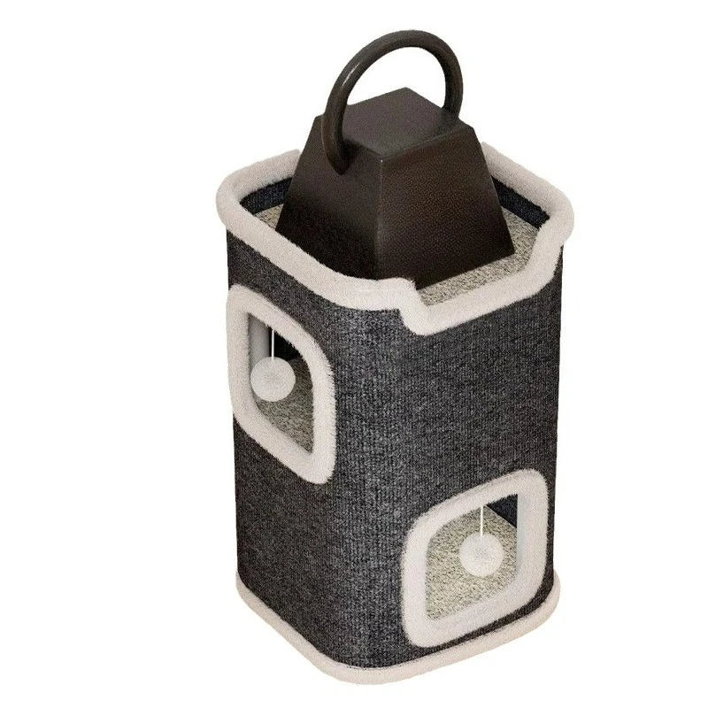 Cat House with Cozy Large Condos Spacious Cat Bed with Luxury Flower Perch Pompom Ball Cat Furniture for Indoor Cat Toys