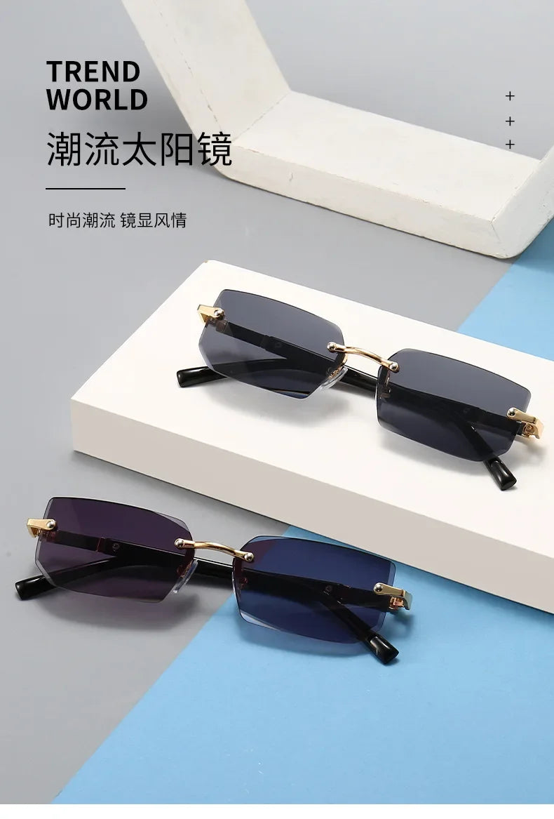 Rimless Sexy Sunglasses Rectangle Fashion Popular Women Men Shades Small Sun Glasses for Female Male Traveling Oculos