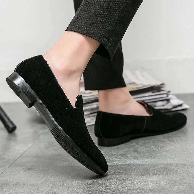 Fashion Classic Men Suede Shoes Male Pointed Brown Black Slip On Loafers Wedding Dress Homecoming Formal Footwear Zapatos Hombre