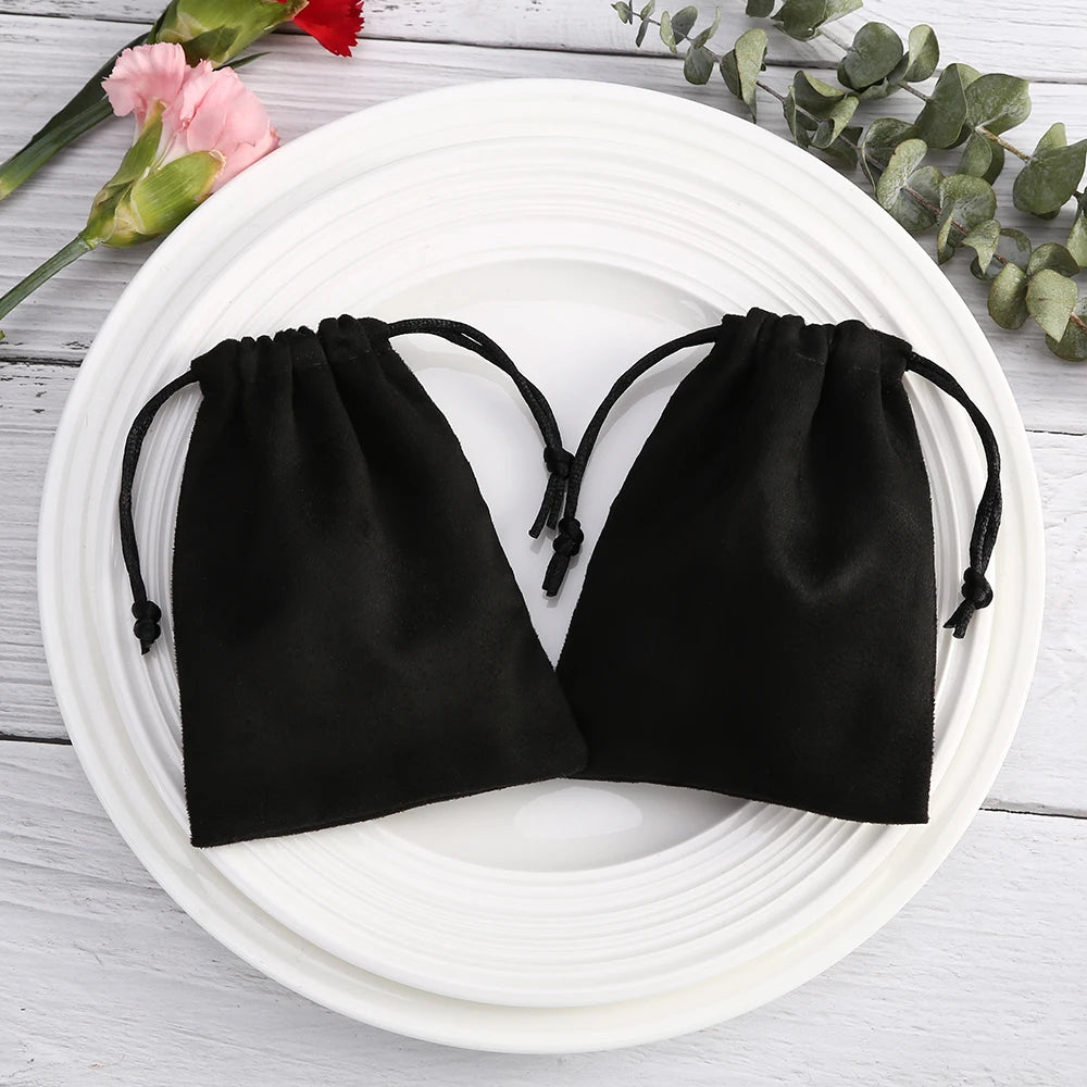 50pcs 7x9cm Light Blue Flannel Drawstring Packing Jewelry Packaging Display Luxury Velvet Suede Pouches Wedding Favors Gift Bags