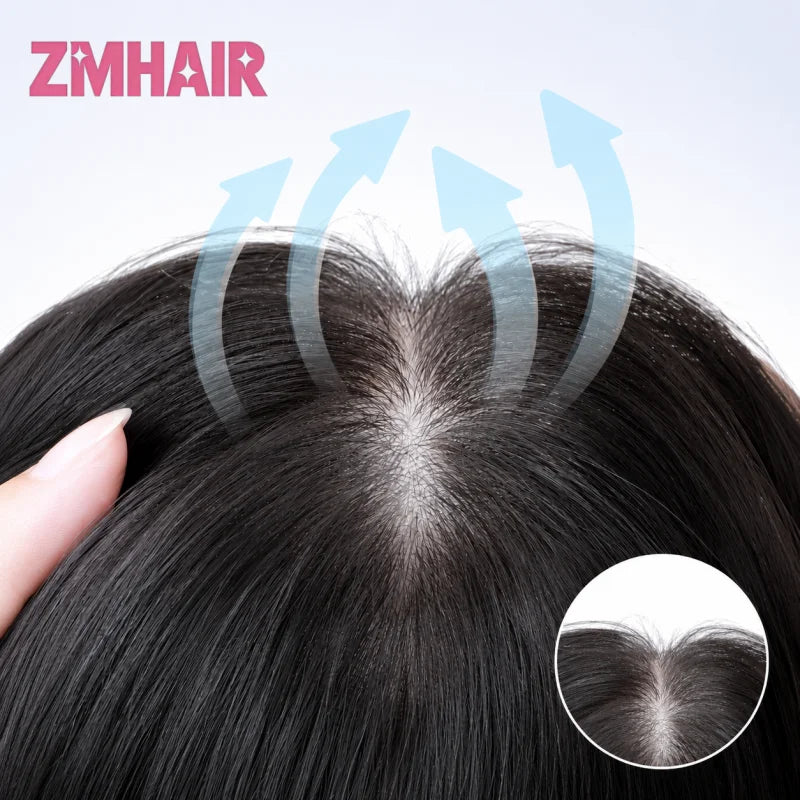 Brown Straight Hair Topper For Women Skin Silk Base Virgin Human Hair Piece Cover Breathable Silk Top Toupee with Clips in