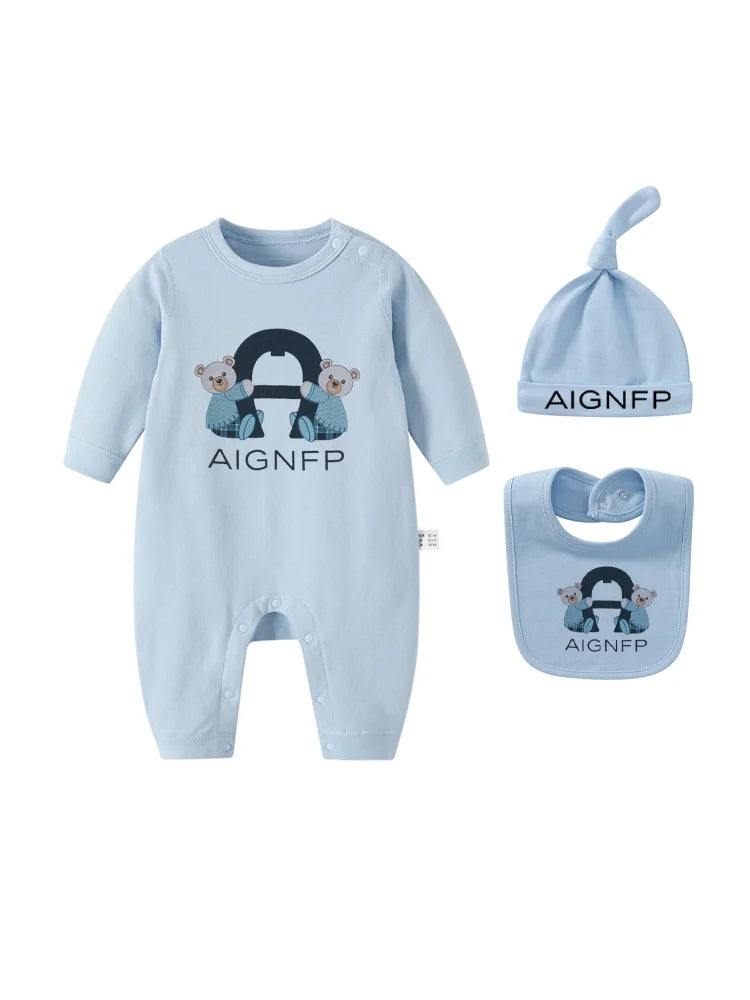Cute Bow Bear Romper Newborns Clothes Autumn 2025 Hot Sale New Toddler Jumpsuit Hat Bib scarf Set Baby Girls Long sleeves Romper