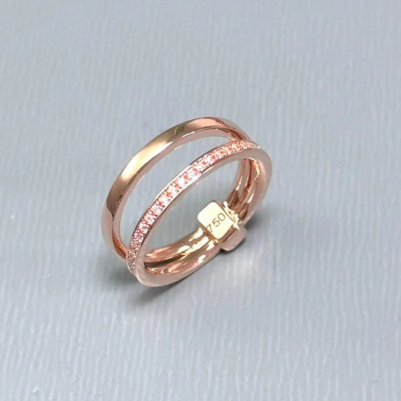 New Elegant P-Together Double-Hoop Zircon Ring Copper With Rose Gold Plated Fashion Jewelry Gift For Women