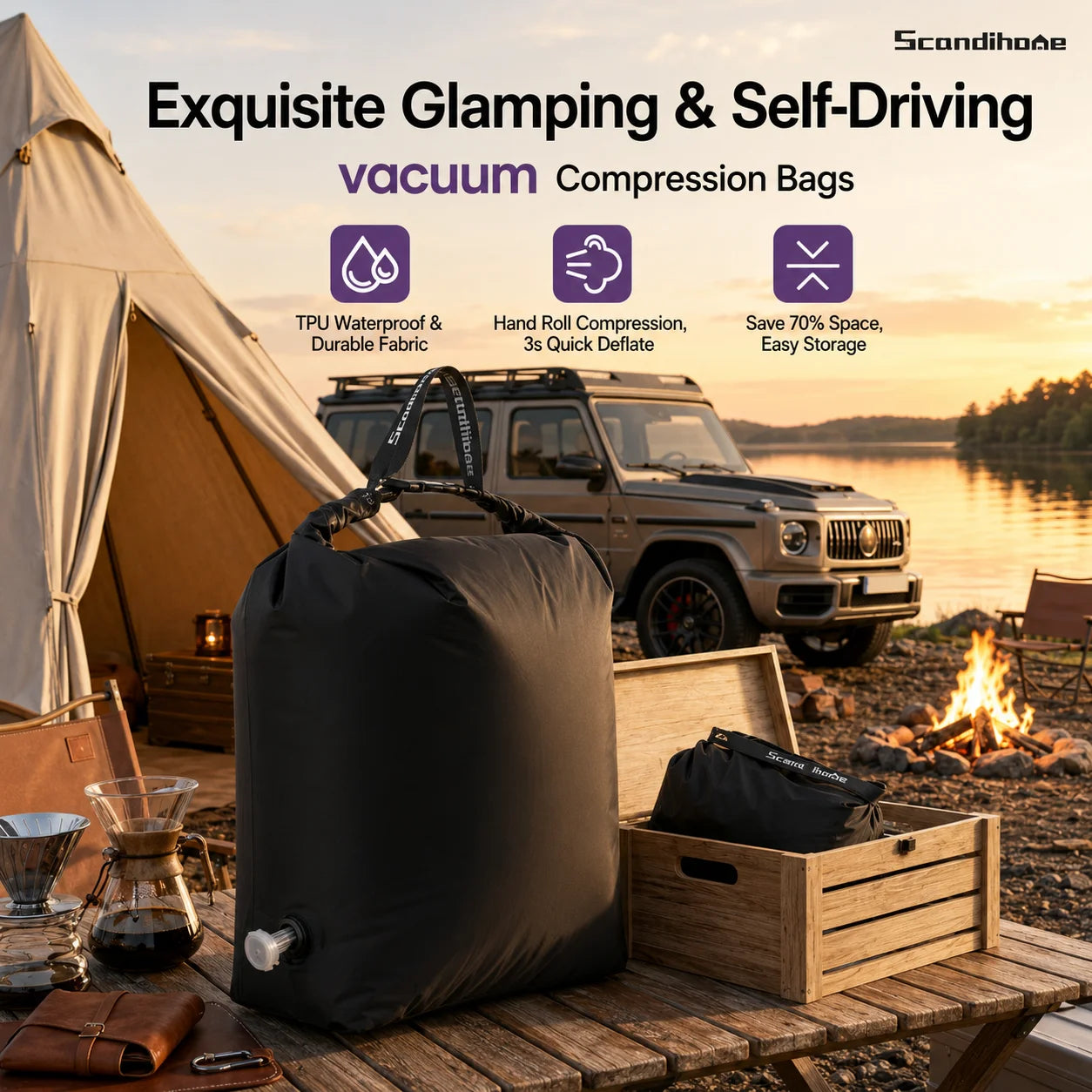 Glamping Vacuum Compression Bag No Pump Required Waterproof Gear Organizer for Sleeping Bag Down Jacket Vanlife Space Saver