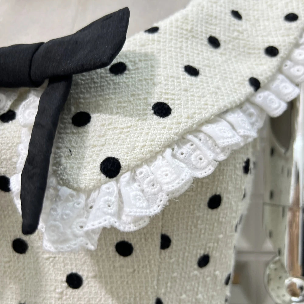 Women's Sexy A Line Lace Edge Polka Dot Fashion Round Neck Bow Short Mini Dresses Birthday Party Dinner Evening Cocktail Dress
