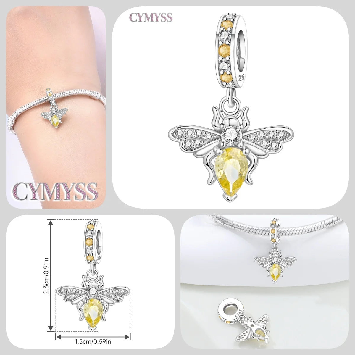 925 Sterling Silver Plated Bee Sunflower Butterfly Charm Pendant Fine Jewelry Women DIY Bracelet Necklace Birthday Party Gift