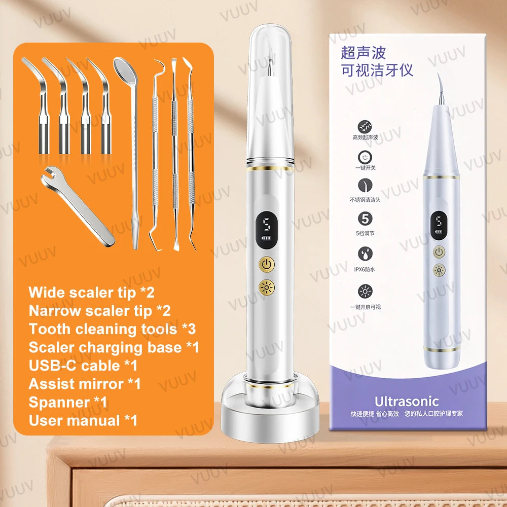 Visible Ultrasonic Dental Scaler Tartar Remover 5 modes with LED Light Household Teeth Cleaning Tools Dental Cleaner Oral Care