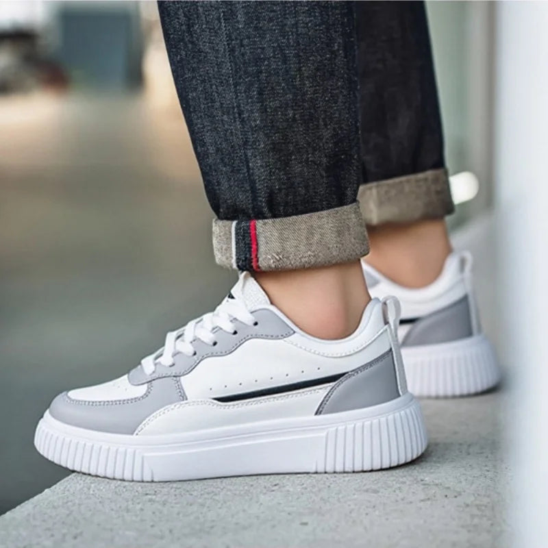 YRZL Fashion Leather Men Casual Shoes Lightweight Running Shoes Platform White Sneakers Outdoor Breathable Sport Shoes Shoes
