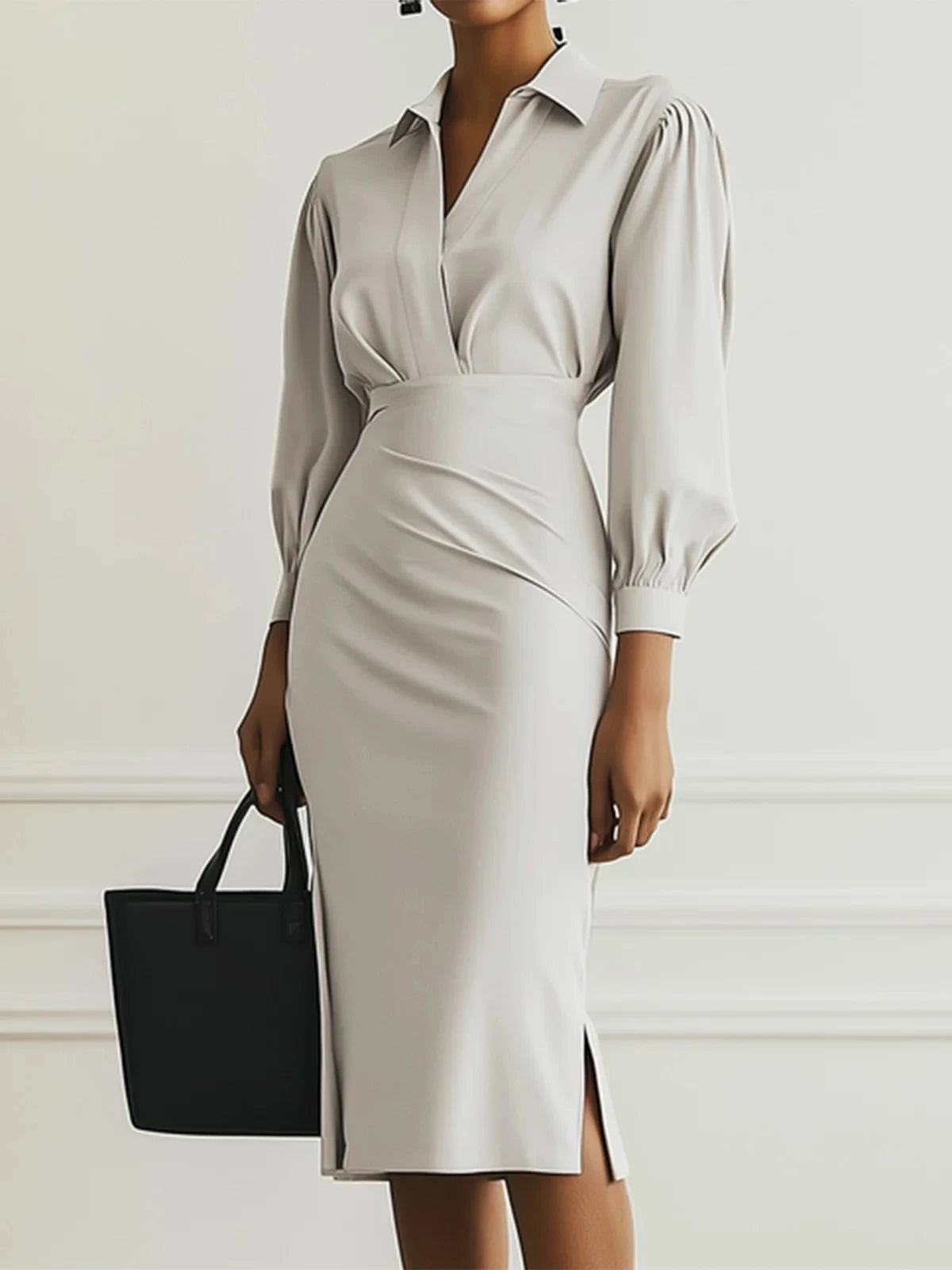 Temperament Slim Fit Women's Dress 2025 Autumn New Sexy Long Sleeve Shirt Dress For Women Bodycon Solid Color Office Lady Dress